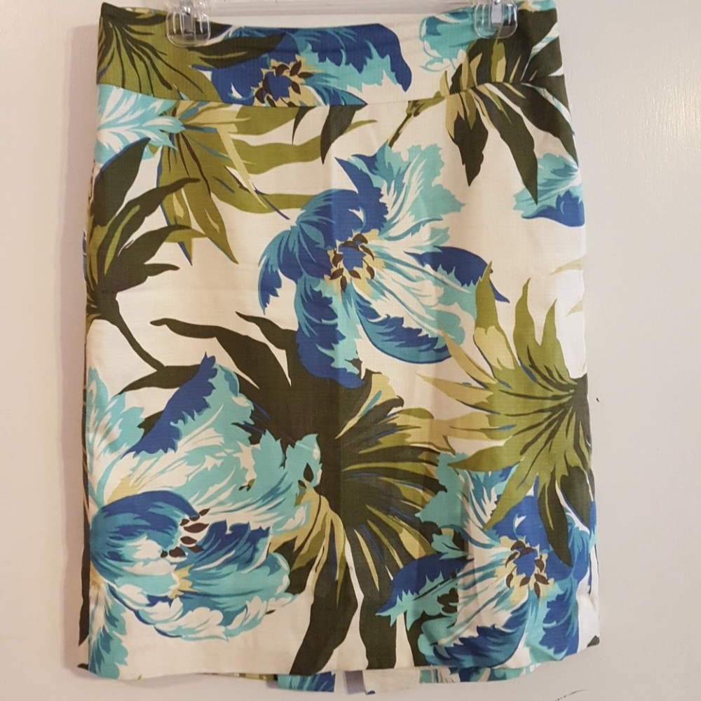 LOFT Floral Midi Skirt in Blue, Green and White